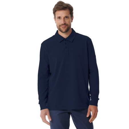 Polo manches longues homme bleu marine | Mousqueton