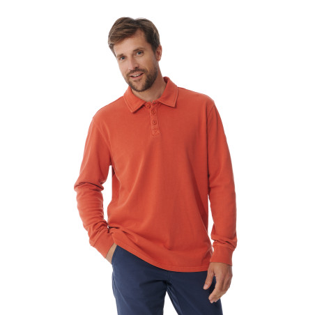 Polo manches longues homme orange tuile | Mousqueton