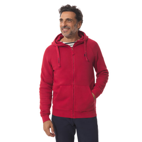 Sweat zippé à capuche homme rouge | Mousqueton