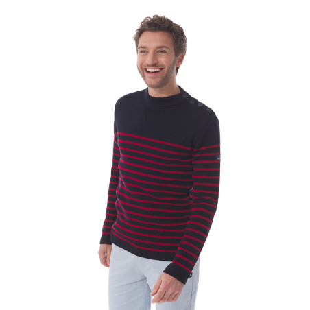 Pull rayé bleu marine et rouge Homme Tim | Mousqueton