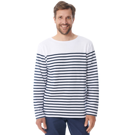 Marinière bleu homme manche longue rayures placées | Mousqueton