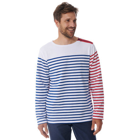 Marinière Homme manches longues rayée bleu et rouge | Mousqueton