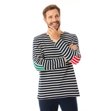 Marinière pull blanc et bleu foncé homme | Mousqueton