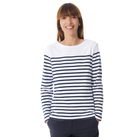 Marinière blanc et bleu marine manches longues pour femme | Mousqueton
