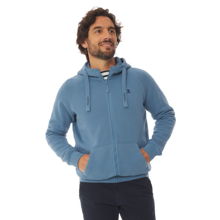 Sweat zippé à capuche homme bleu provençal | Mousqueton