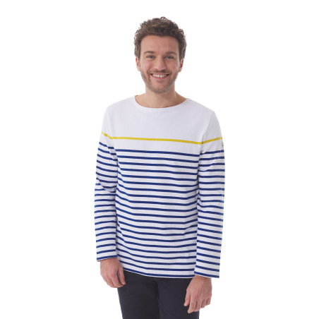 Marinière homme manches longues multicolore bleu royal et jaune | Mousqueton