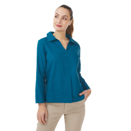Blouse unie Femme col V bleu abysse | Mousqueton
