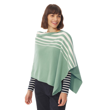 Women's light green opal striped poncho | Mousqueton