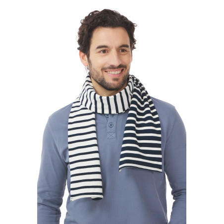 Echarpe rayée contrastée en coton bleu marine | Mousqueton