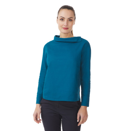 Blouse femme col asymétrique bleu abysse | Mousqueton