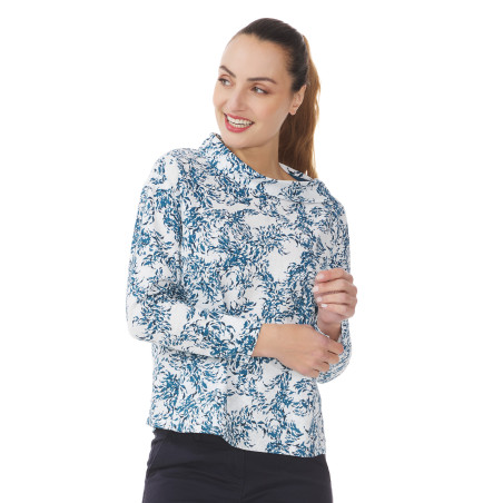 Blouse femme motifs poissons bleu abysse | Mousqueton