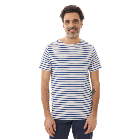 T-shirt rayé manches courtes en coton homme bleu royal | Mousqueton