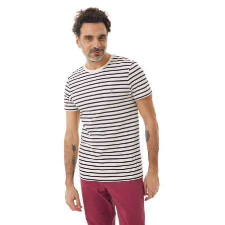 T-shirt rayé manches courtes à col rond homme | Mousqueton