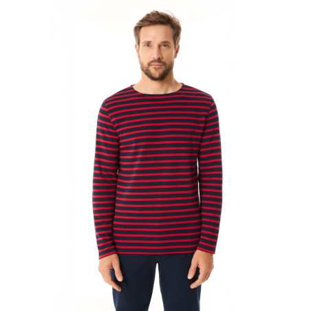 Marinière homme manches longues bleu marine et rouge | Mousqueton