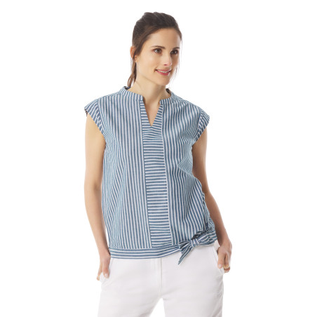 Blouse bleu rayée à manches courtes femme | Mousqueton