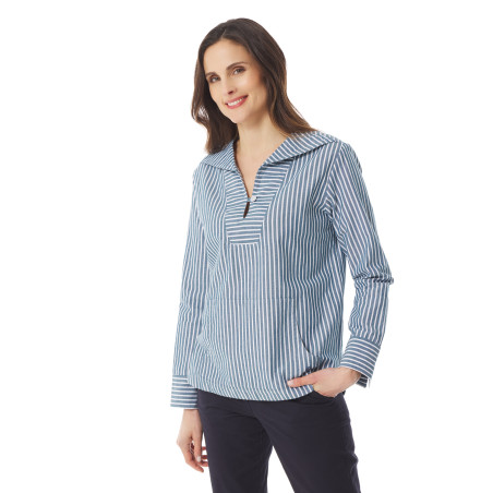 Blouse rayée bleu abysse en chambray femme | Mousqueton