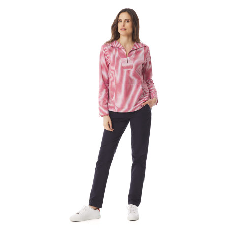 Blouse rayée rouge et blanc en chambray femme | Mousqueton