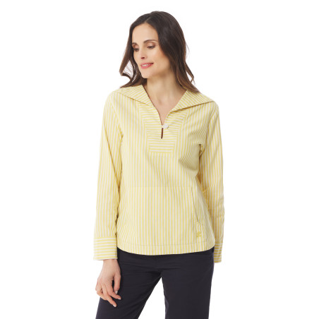 Blouse rayée jaune et blanc en chambray femme | Mousqueton