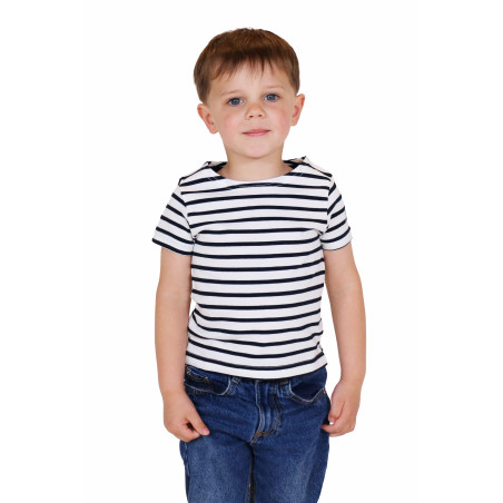 T-shirt rayé manches courtes enfant bleu marine | Mousqueton