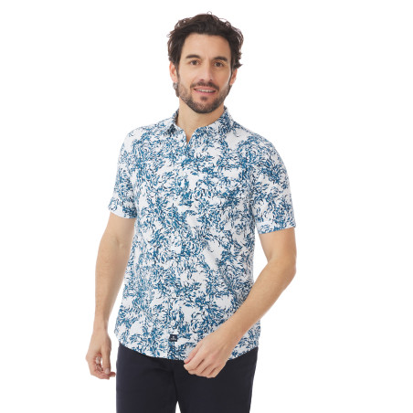 Chemisette homme à motifs poissons bleu abysse | Mousqueton