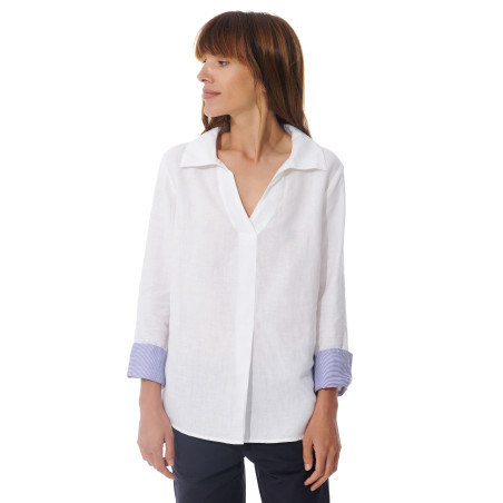 Blouse unie Femme col V blanche | Mousqueton