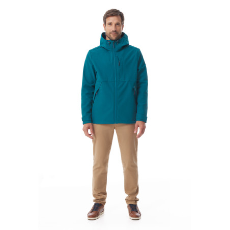 Veste à capuche vert émeraude en softshell pour homme | Mousqueton