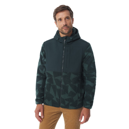 Veste polaire sherpa à capuche motifs voile vert kaki | Mousqueton