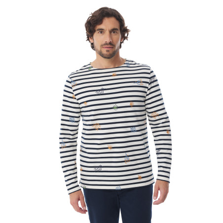 Marinière homme manches longues à motifs flore marine | Mousqueton