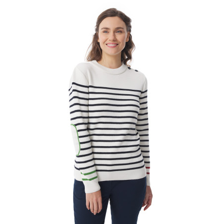 Pull marin rayé femme rouge et vert | Mousqueton