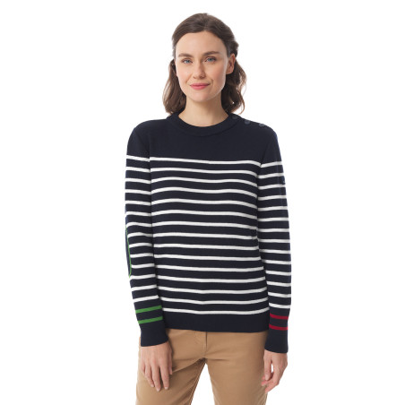 Pull marin rayé femme rouge et vert | Mousqueton
