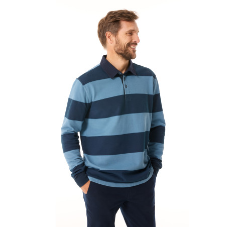 Men's navy blue and light blue rugby polo shirt | Mousqueton