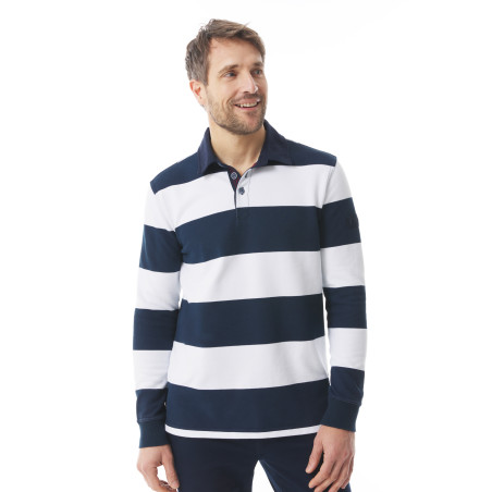 Polo rugby homme blanc et bleu marine | Mousqueton