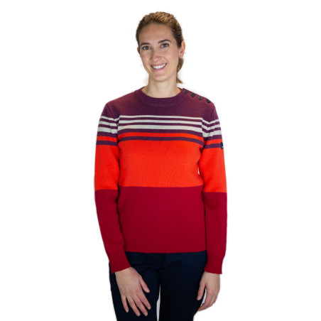 Pull en laine Femme made in France rayé orange et brique | Mousqueton