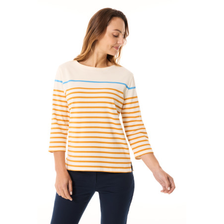 Marinière manches 3/4 Femme jaune et bleu | Mousqueton