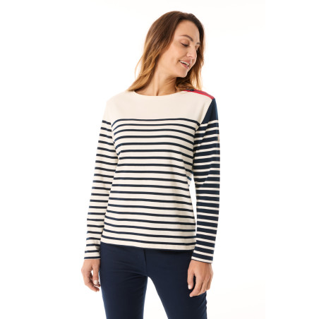 Marinière asymétrique Femme en coton écru marine | Mousqueton