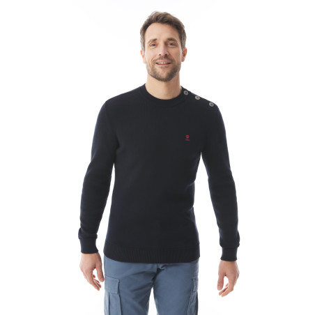 Pull uni en tricot col rond bleu marine | Mousqueton