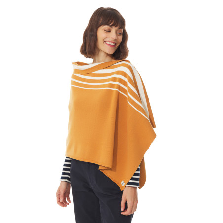 Poncho femme rayé jaune orangé | Mousqueton