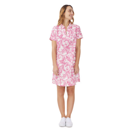 Robe à manches courtes femme motifs poissons rose fuchsia | Mousqueton