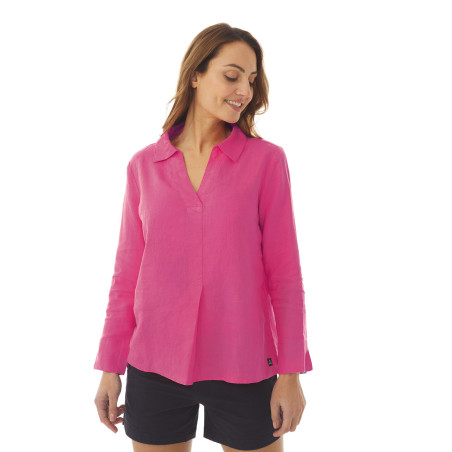 Blouse unie Femme col V rose fuchsia | Mousqueton