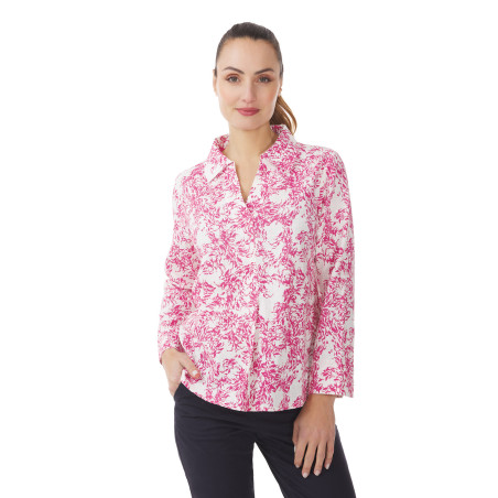Blouse Femme col V à motifs poissons rose fuchsia | Mousqueton