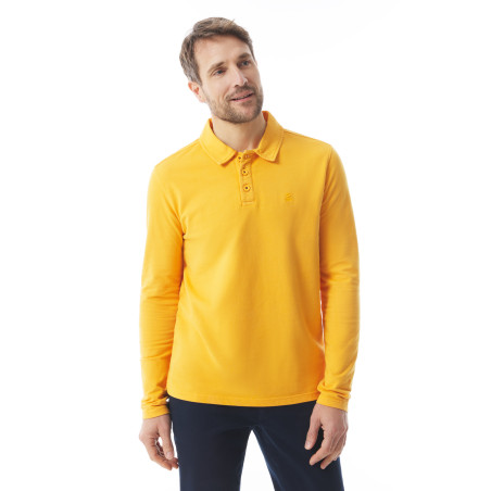 Polo léger manches longues homme jaune orangé  | Mousqueton