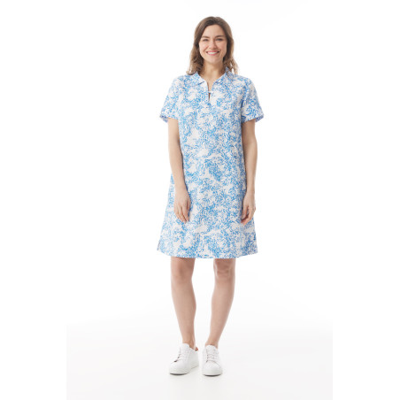 Robe à manches courtes femme motifs poissons bleu ciel | Mousqueton
