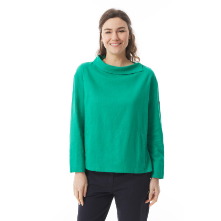 Women's blouse with asymmetrical collar in green jade | Mousqueton