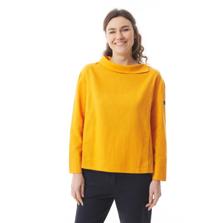 Blouse femme col asymétrique jaune orangé | Mousqueton