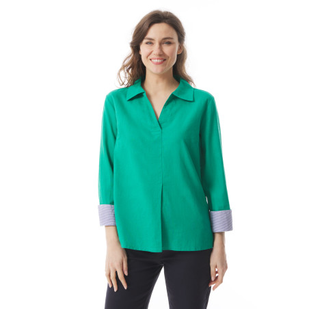 Blouse unie Femme col V vert jade | Mousqueton