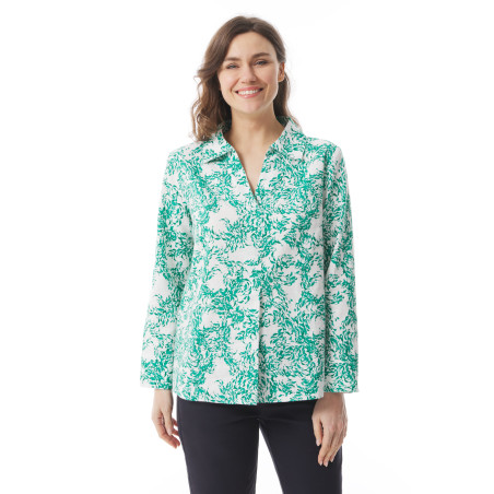 Blouse Femme col V à motifs poissons vert jade | Mousqueton