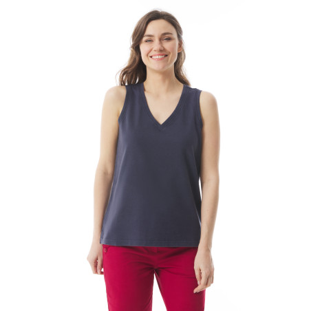 Débardeur col V femme en coton bio bleu marine I Mousqueton