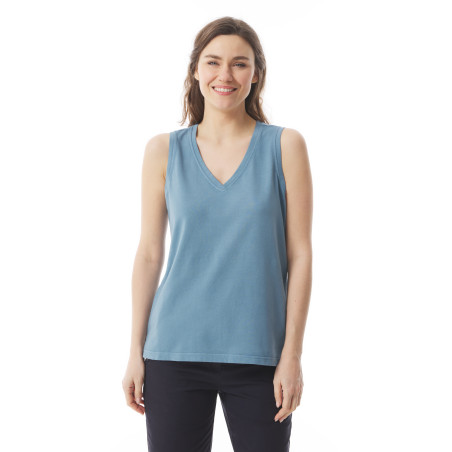 Débardeur col V femme en coton bio bleu provençal I Mousqueton