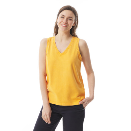 Débardeur col V femme en coton bio jaune orangé I Mousqueton