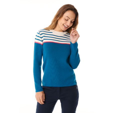 Pull marin rayé femme multicolore bleu abysse et rose fuschia | Mousqueton